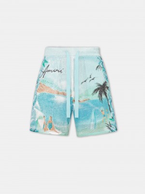 Amiri Paradise Crochet Short Triko Erkek Cerulean | TWO461895
