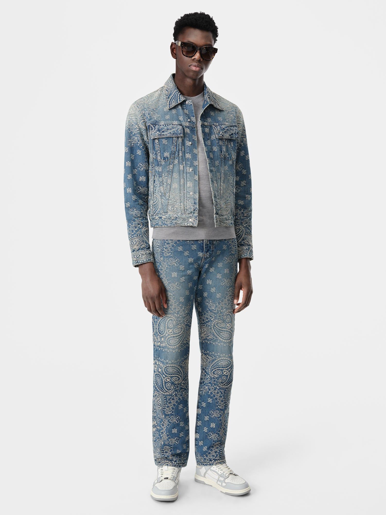 Amiri Bandana Jacquard Straight Jean Denim Erkek Koyu Indigo | NSE468215