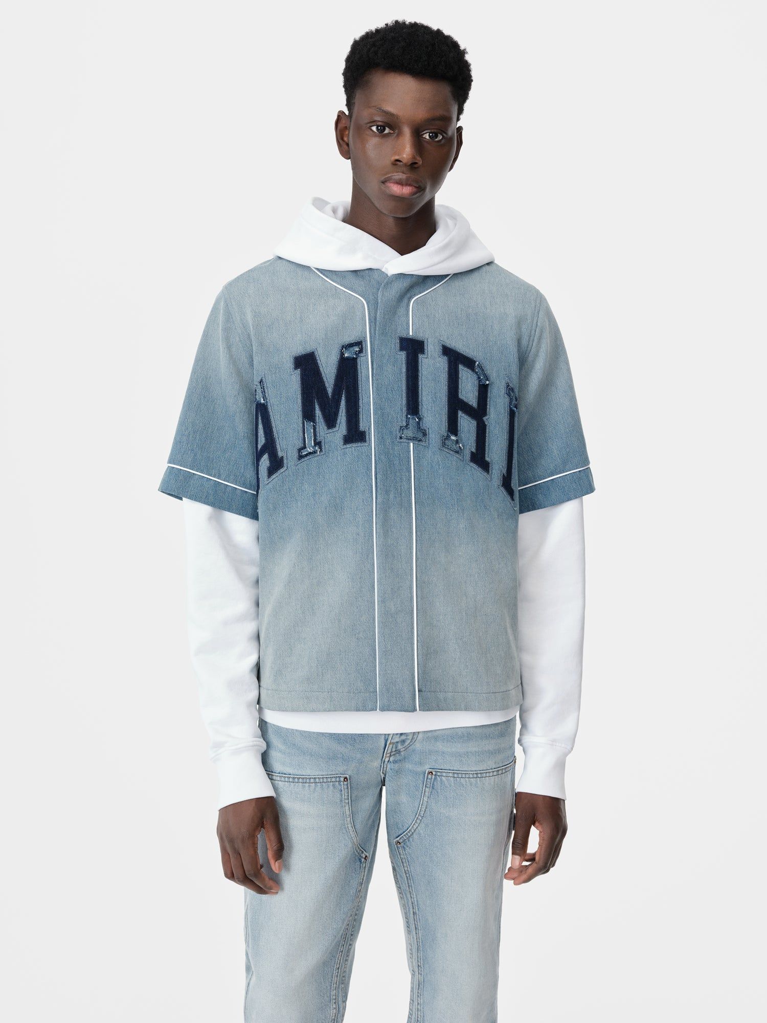 Amiri Sunfaded Baseball Shirt Denim Erkek Indigo | HGE894176