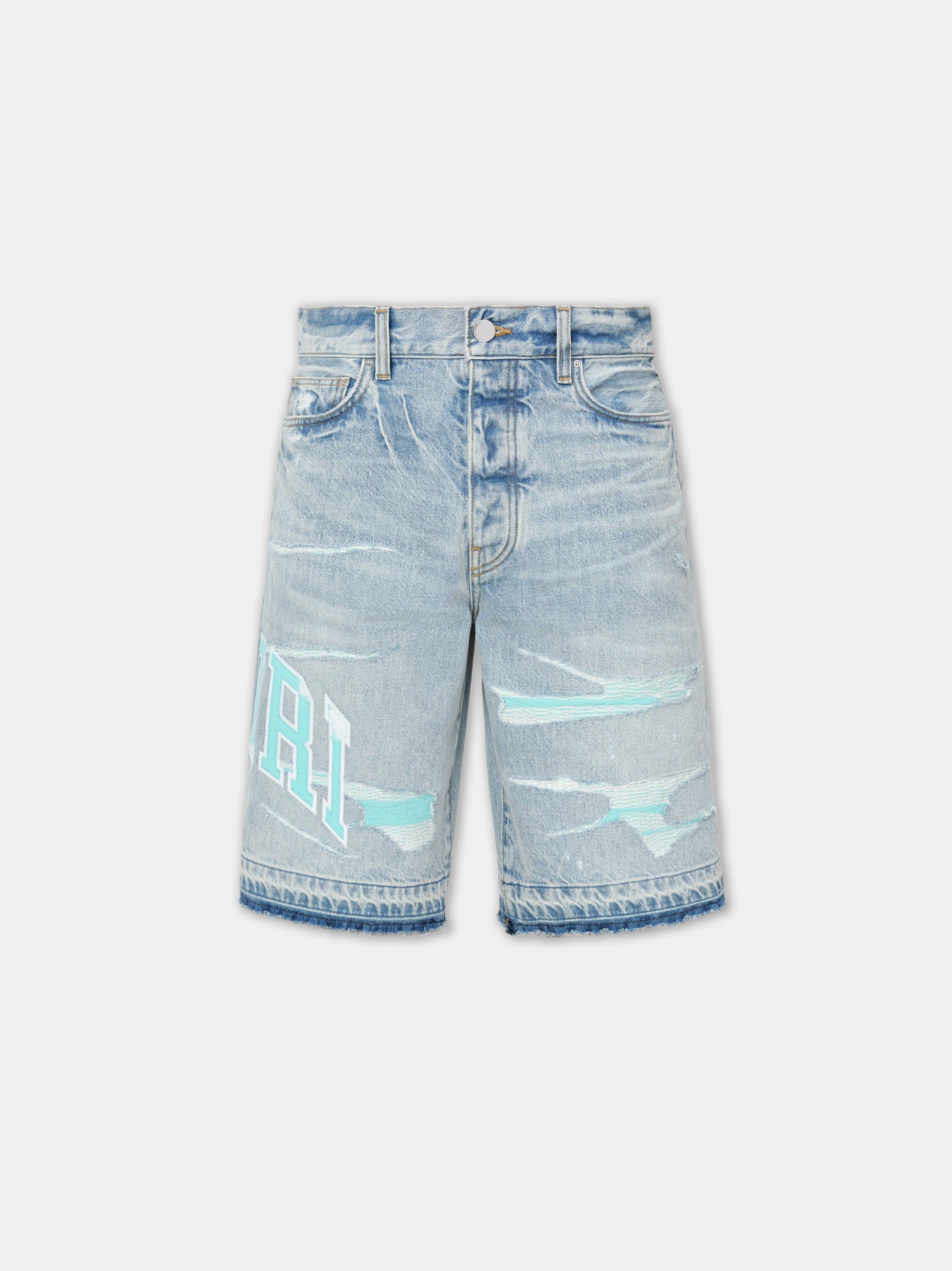 Amiri Varsity Logo Repair Short Denim Erkek Indigo | YIL541237
